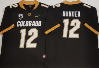 Colorado Buffaloes #12 Travis Hunter Black With PAC-12 Patch Football Stitched Jersey
