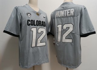 Colorado Buffaloes #12 Travis Hunter gray With PAC-12 Patch Stitched Football Jersey