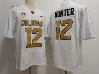 Colorado Buffaloes #12 Travis Hunter White gold With PAC-12 Patch Stitched Football Jersey
