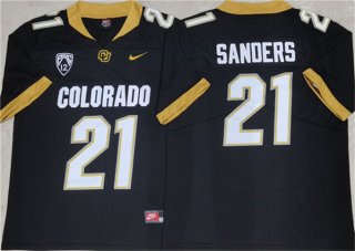 Colorado Buffaloes #21 Shilo Sanders Black 2023 With PAC-12 Patch Stitched Football