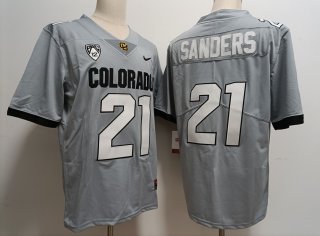 Colorado Buffaloes #21 Shilo Sanders gray 2023 With PAC-12 Patch Stitched Football