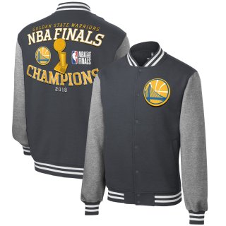 Golden State Warriors Fanatics Branded 2018 NBA Finals Champions Front Court Full-Snap Varsity Jacket – Heather Charcoal