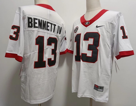 Georgia Bulldogs #13 BENNETT white College Football Stitched Jersey