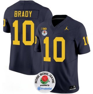 Michigan Wolverines #10 Tom Brady 2023 F.U.S.E. Navy Blue Rose Bowl Patch Stitched