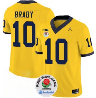 Michigan Wolverines #10 Tom Brady 2023 F.U.S.E. Yellow Rose Bowl Patch Stitched Jersey