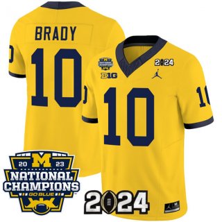 Michigan Wolverines #10 Tom Brady Yellow 2024 F.U.S.E. With 2023 National Champions