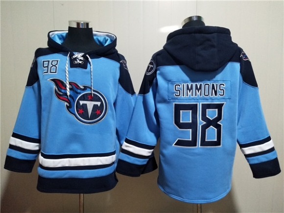 Tennessee Titans #98 Jeffery Simmons Blue Lace-Up Pullover Hoodie