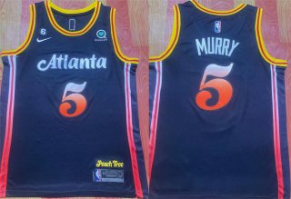 Atlanta Hawks #5 Dejounte Murray Black 2022-23 City Edition With NO.6 Patch Stitched