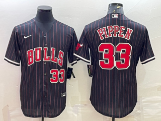 Chicago Bulls #33 Scottie Pippen Black Cool Base Stitched Baseball Jersey