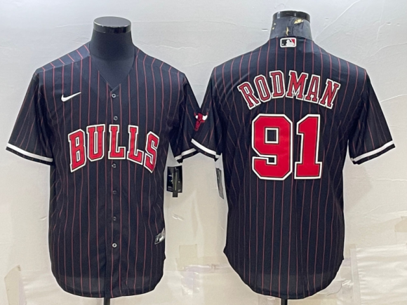 Chicago Bulls #91 Dennis Rodman Black Cool Base Stitched Baseball Jersey