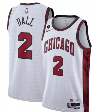 Chicago Bulls #2 Lonzo Ball White 2022-23 City Edition With NO.6 Patch Stitched - 副本