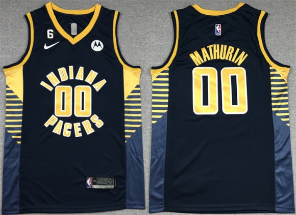 Indiana Pacers #00 Bennedict Mathurin Black With NO.6 Patch Stitched Basketball