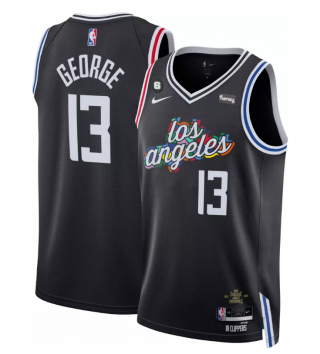 Los Angeles Clippers #13 Paul George Black 2022-23 City Edition With NO.6 Patch Stitched