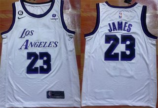 Los Angeles Lakers #23 LeBron James 2022-23 White With NO.6 Patch Stitched