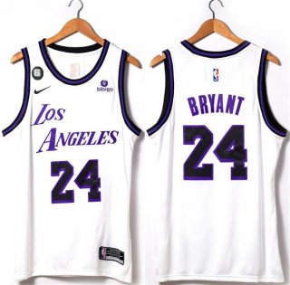 Los Angeles Lakers #24 Kobe Bryant 2022-23 White With NO.6 Patch Stitched Basketball