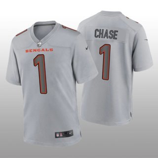 Cincinnati Bengals #1 Ja'Marr Chase Gray Atmosphere Fashion Stitched Game Jersey