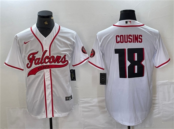 Atlanta Falcons #18 Kirk Cousins White With Patch Cool Base Baseball Stitched Jersey