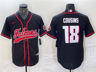 Atlanta Falcons #18 Kirk Cousins Black With Patch Cool Base Baseball Stitched Jersey