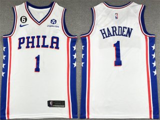 Philadelphia 76ers #1 James Harden White With NO.6 Patch Stitched Jersey