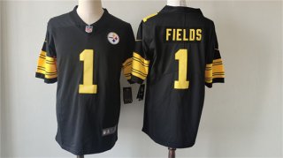 Pittsburgh Steelers #1 Justin Fields Black Color Rush Limited Football Stitched Jersey