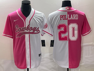 Dallas Cowboys #20 Tony Pollard Pink White Split Cool Base Stitched Baseball Jersey
