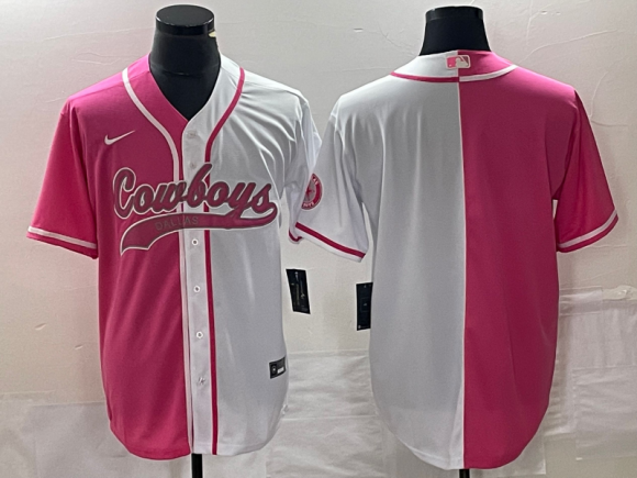 Dallas Cowboys Blank Pink White Split Cool Base Stitched Baseball Jersey