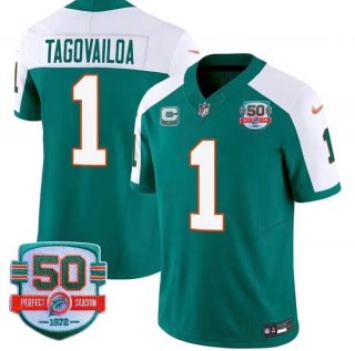 Miami Dolphins #1 Tua Tagovailoa Aqua White 2023 F.U.S.E With 1-Star C Patch And