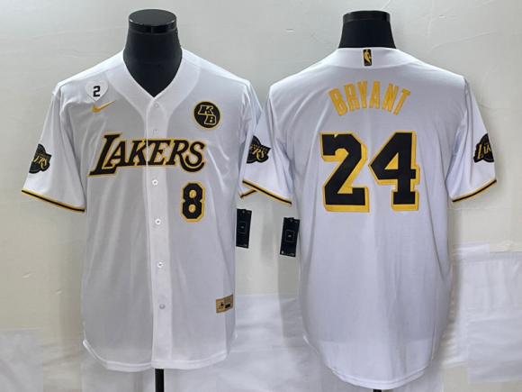 Men's Los Angeles Lakers Front #8 Back #24 Kobe Bryant With NO.2 And KB Patch White Cool