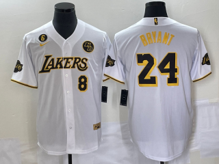 Men's Los Angeles Lakers Front #8 Back #24 Kobe Bryant With NO.6 And KB Patch White Cool