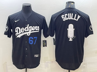 Los Angeles Dodgers #67 Vin Scully Black Big Logo With Vin Scully Patch Stitched Jersey blue number
