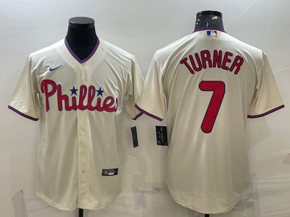 Philadelphia Phillies #7 Trea Turner cream Cool Base Stitched Baseball Jersey