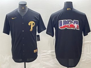 Philadelphia Phillies Black Team Big Logo Cool Base Stitched Baseball Jersey