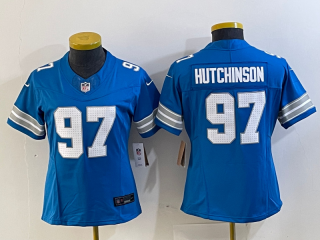 Women's Detroit Lions #97 Aidan Hutchinson Blue 2023 F.U.S.E. Vapor Limited Football Stitched