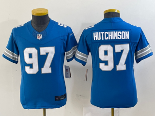 Youth Detroit Lions #97 Aidan Hutchinson Blue 2024 F.U.S.E. Vapor Limited Stitched Jersey