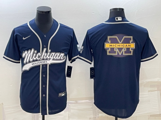 Michigan Wolverines Navy Team Big Logo With Patch Cool Base Stitched Baseball Jersey