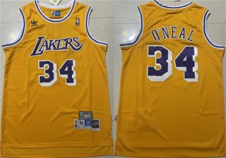 Los Angeles Lakers #34 Shaquille O'Neal Yellow Throwback Basketball Jersey