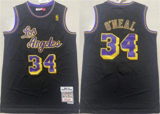 Los Angeles Lakers #34 Shaquille O'Neal Black 1997-98 Black Throwback Basketball
