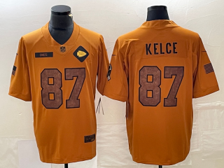 Kansas City Chiefs #87 Travis Kelce 2023 Brown Salute To Service Limited Stitched
