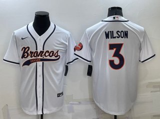 Denver Broncos #3 Russell Wilson White Cool Base Stitched Baseball Jersey