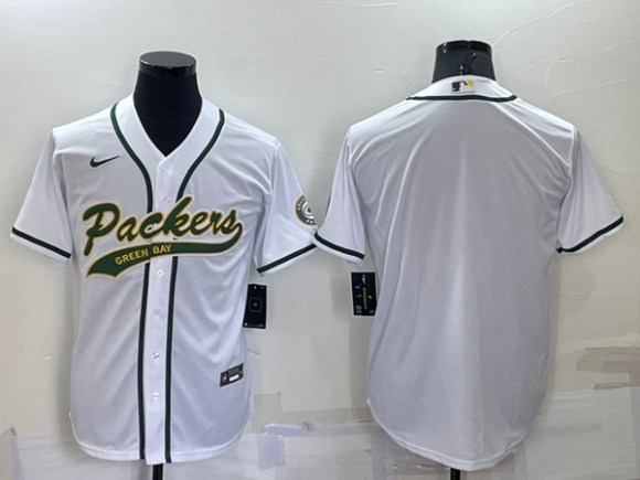 Green Bay Packers Blank White Cool Base Stitched Baseball Jersey