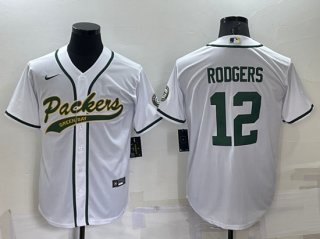 Green Bay Packers #12 Aaron Rodgers White Cool Base Stitched Baseball Jersey