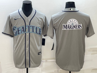Men's Seattle Mariners Gray Team Big Logo Cool Base Stitched Jersey
