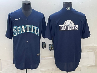 Men's Seattle Mariners Navy Team Big Logo Cool Base Stitched Jersey