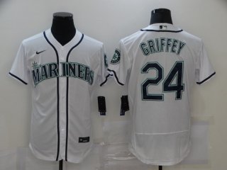 Men's Seattle Mariners #24 Ken Griffey White Flex Base Stitched Jersey