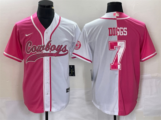 Dallas Cowboys #7 Trevon Diggs Pink White Split Cool Base Stitched Baseball Jersey