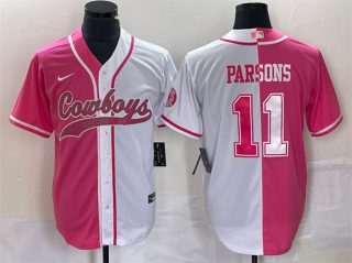 Dallas Cowboys #11 Micah Parsons Pink White Split Cool Base Stitched Baseball Jersey