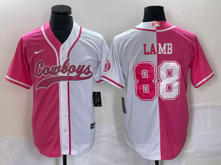 Dallas Cowboys #88 CeeDee Lamb Pink White Split Cool Base Stitched Baseball