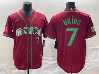 Men's Mexico Baseball #7 Julio Urías 2023 Red World Baseball Classic Stitched Jersey