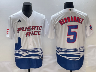 Men's Puerto Rico Baseball #5 Enrique Hernandez 2023 White World Baseball Classic Stitched