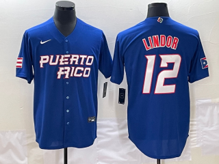 Men's Puerto Rico Baseball #12 Francisco Lindor 2023 Royal World Baseball Classic Stitched